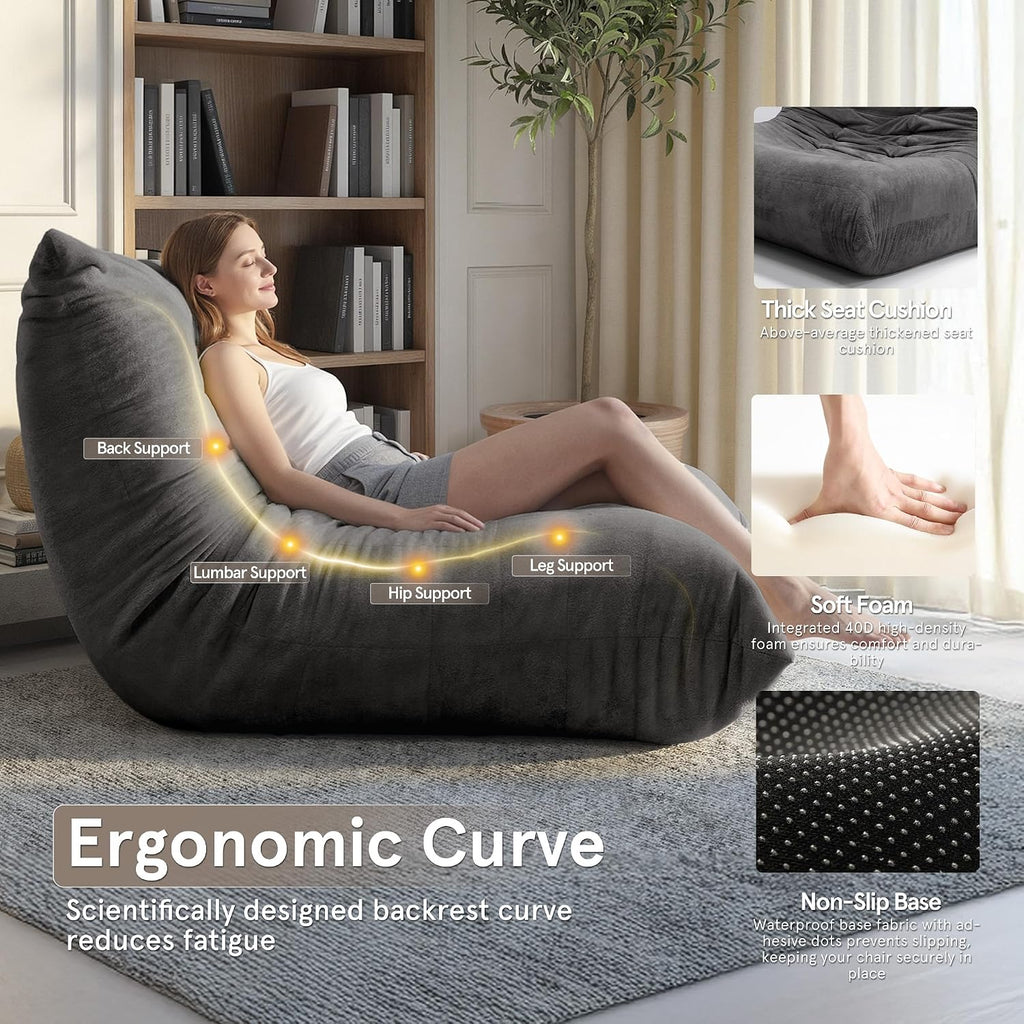 Sytopia Loveseat Bean Bag Chair, Oversized Reading Chair for Adults Ultra-Comfy, Corner Floor Sofa 40D Foam, Furniture for Living Room Bedroom Gaming, Black Onyx