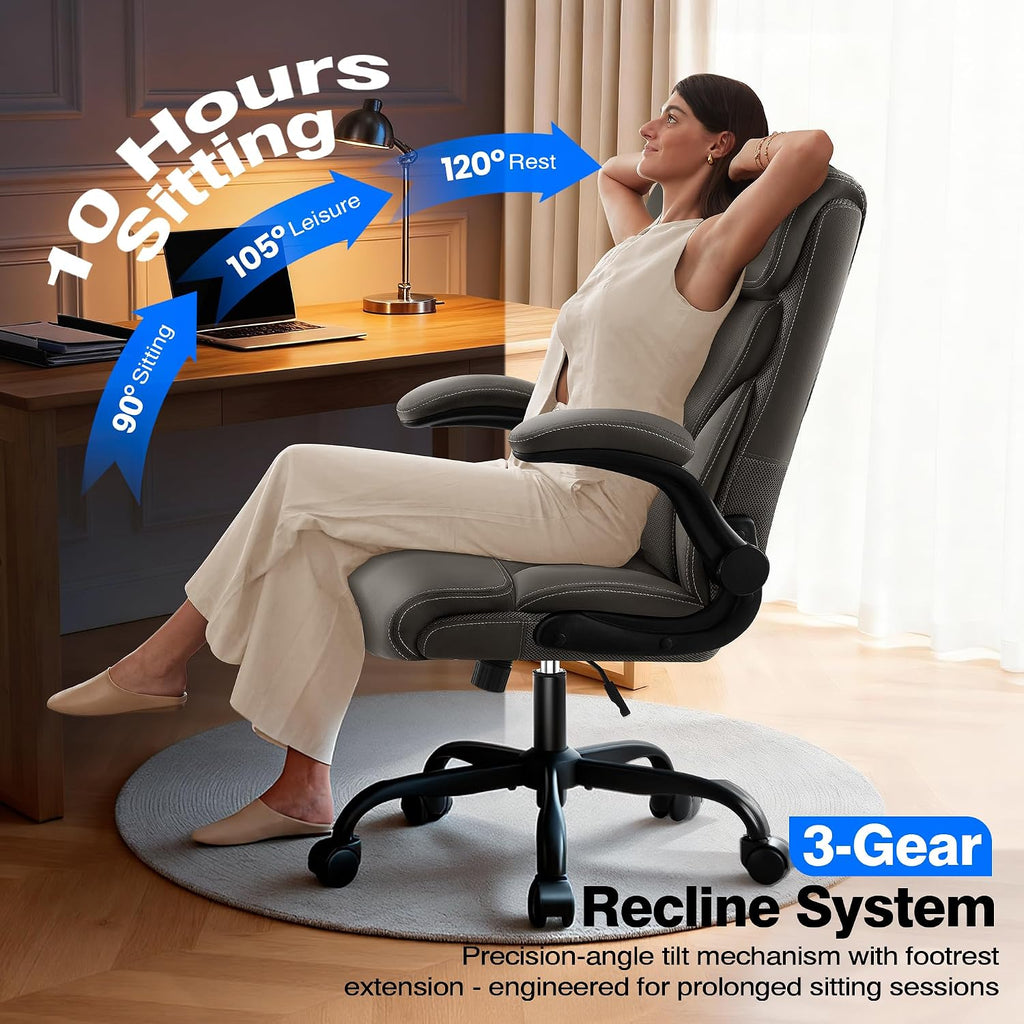 AreShark Office Chair - Executive High Back Breathable Comfy Desk Chair with Lumbar Support - Ergonomic Leather Rolling Swivel Computer Chair with Rock Function for Working Studying Gaming Relaxing
