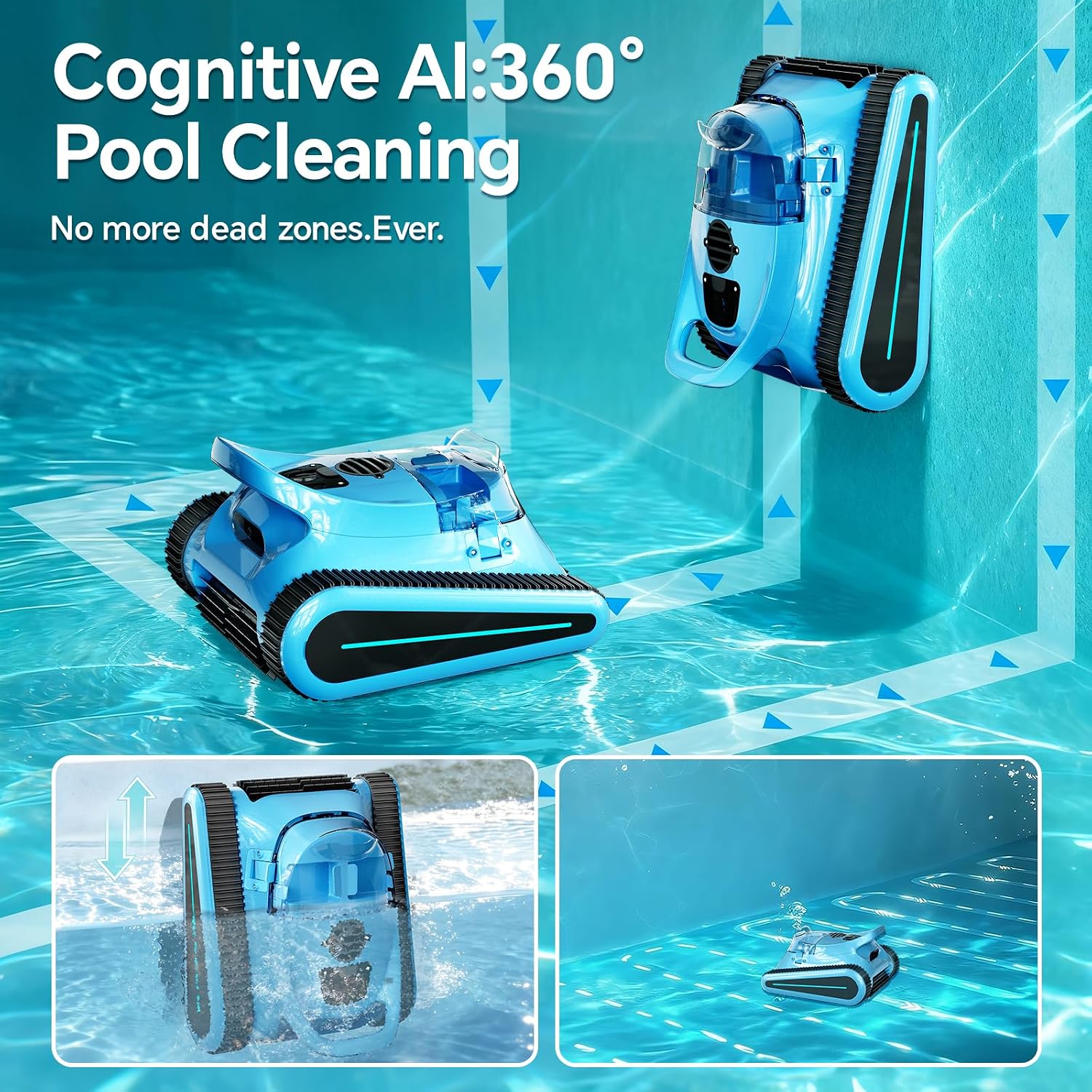 Pool Vacuum for Inground Pools & Above Ground Pool, Cordless Robotic Pool Cleaner with 180W Brushless Motor, 3-Hour Runtime, Wall-Climbing Pool Robot Scrubber for Pools up to 2150 Sq.Ft.