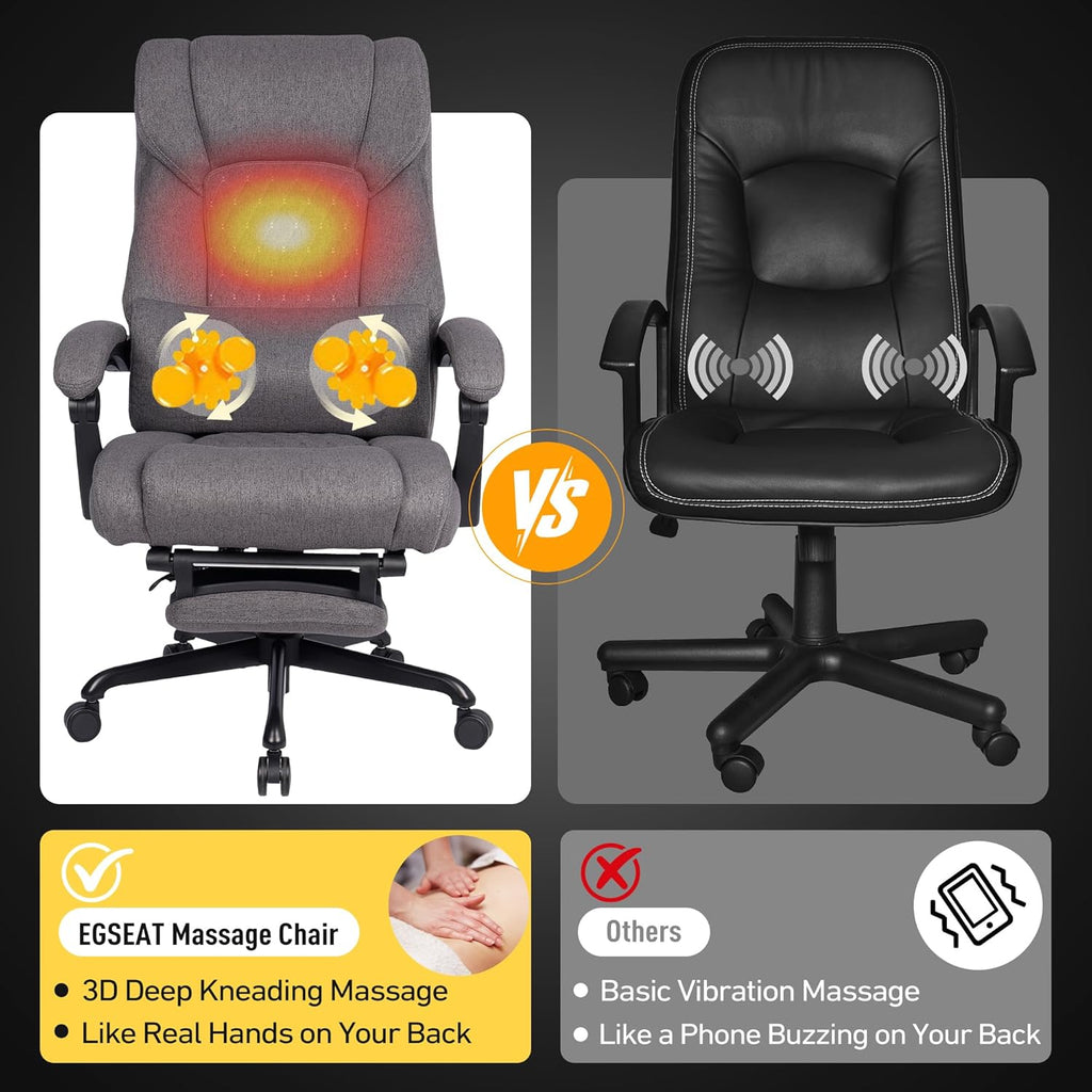3D Kneading Massage Office Chair with Heat, 500 lbs Big and Tall Executive Computer Desk Recliner, Electric Heated Gaming Chairs with Massage & Footrest, Grey,