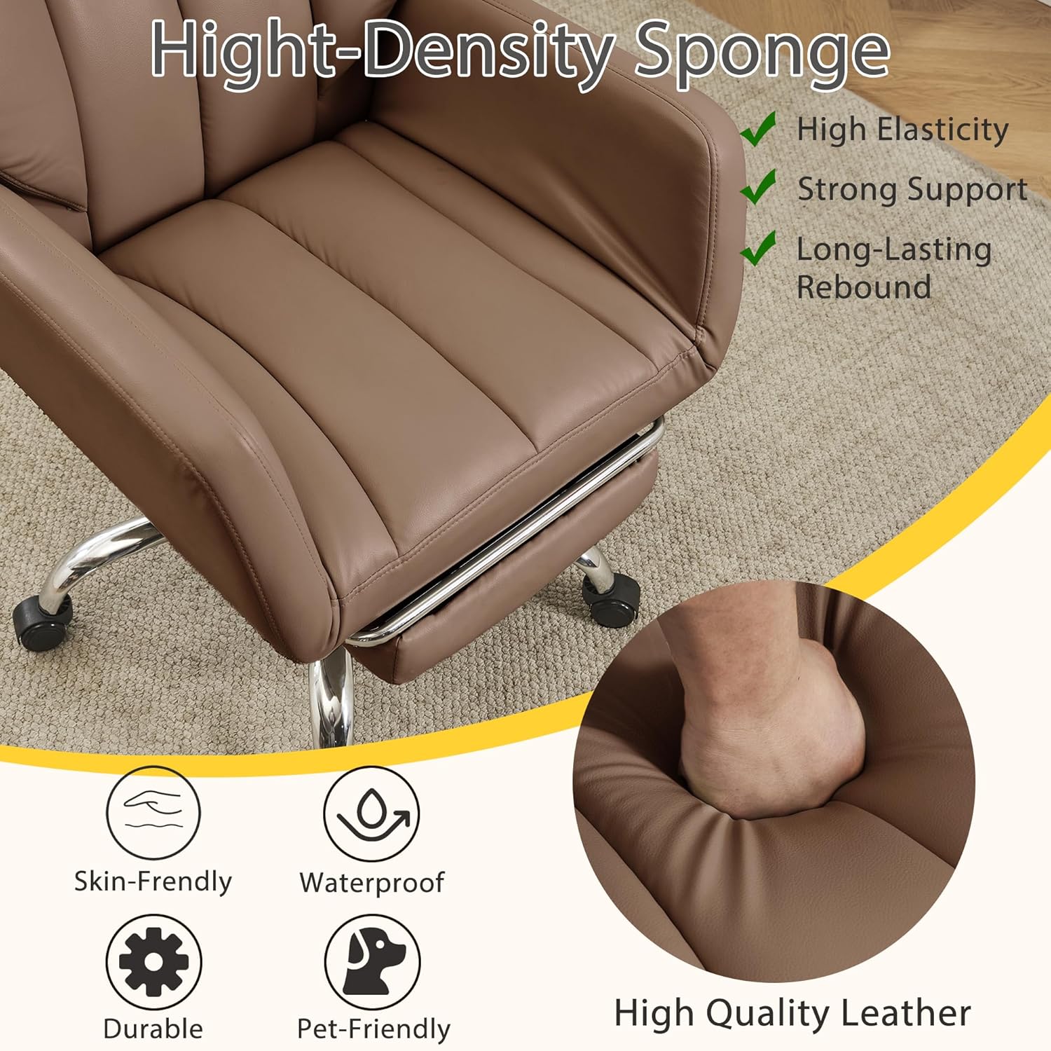 Ergonomic Cross Legged Office Chair with Footrest,Leather Big and Tall Executive Chair with Wheels,Reversible Armrest and Lumbar Pillow,155° Reclining Computer Wide Desk Chair for Home,Office (Brown)