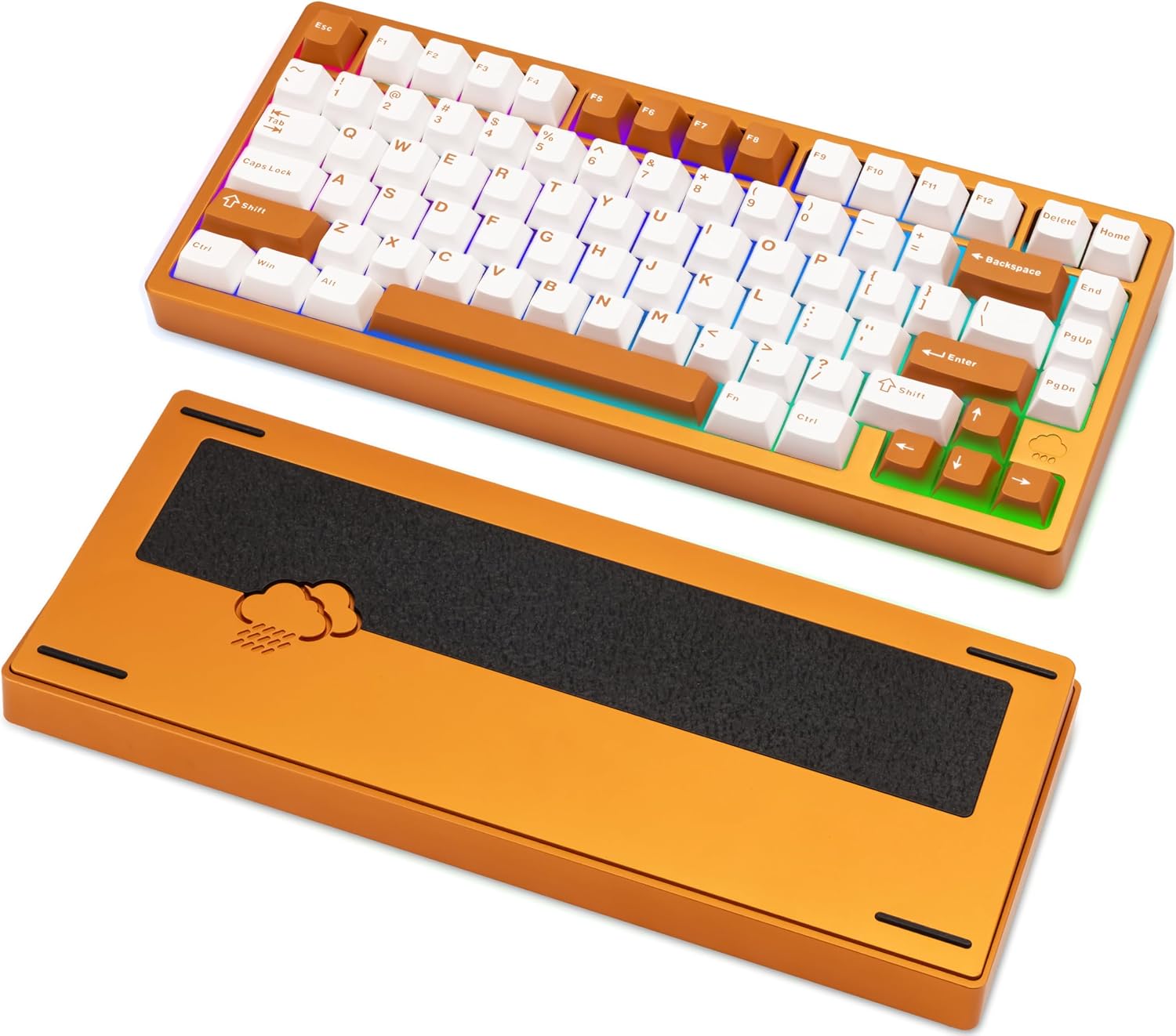 KEEBMONKEY WOBKEY Rainy 75 Aluminum HMX/JWK Switches Mechanical Keyboard with Superior Acoustics, Wired, BT, 2.4G Wireless Connectivity (Pro Orange(Stainless Steel Weight))
