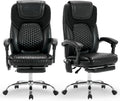 MALOL Massage Office Chair with Heat and Footrest - 3-Level 65°C Targeted Heating, 20-Min Assembly Leather Desk Chair, Big and Tall Executive Computer Chair with Side Pocket, 300 lbs, Black,Set of 2