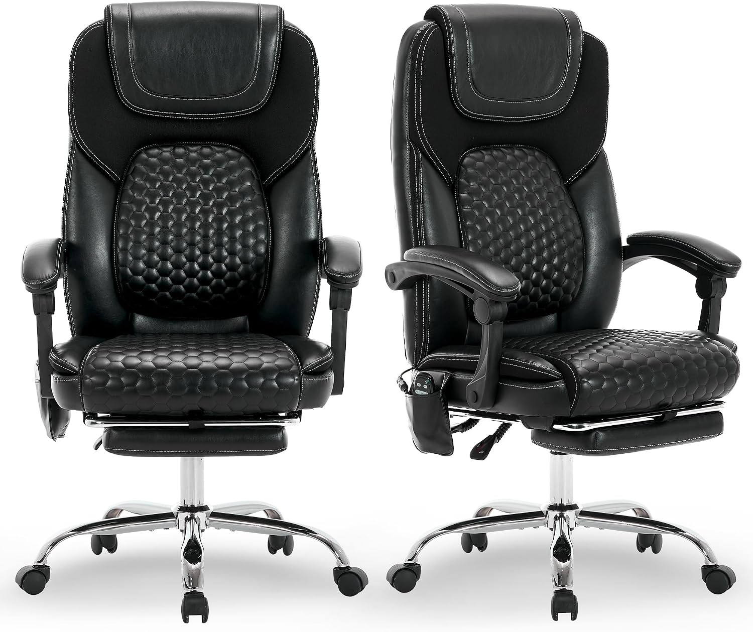 MALOL Massage Office Chair with Heat and Footrest - 3-Level 65°C Targeted Heating, 20-Min Assembly Leather Desk Chair, Big and Tall Executive Computer Chair with Side Pocket, 300 lbs, Black,Set of 2