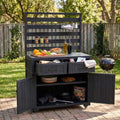 64.9'' H Large Patio Kitchen Island Solid Wood Kitchen Cart, Grill Prep BBQ Table, Garden Potting Bench with Stainless Table Top, 3 Movable Shelves and 2 Drawers (Black-64.9'')