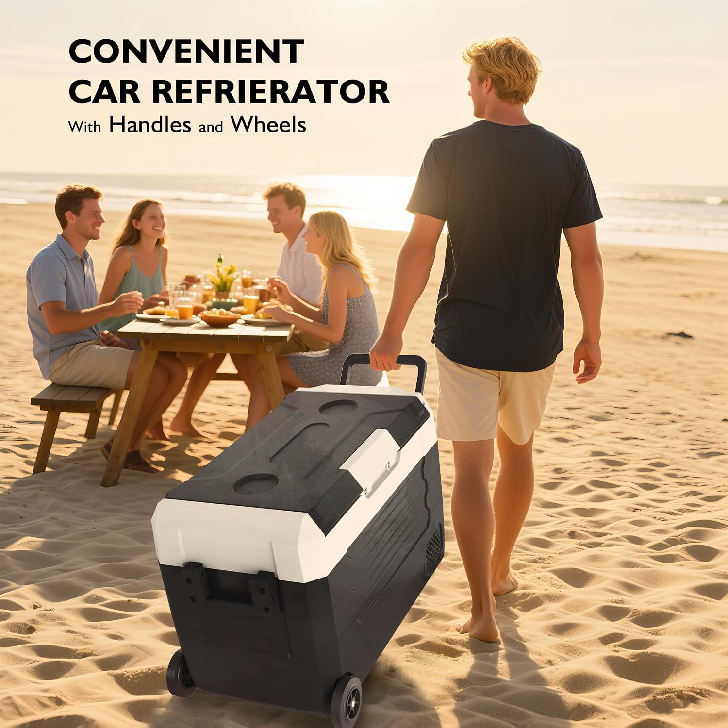 12 Volt Refrigerator,47QT(45L) Electric Cooler 12/24V DC&100-240V AC Car Fridge (-4℉~68℉) with APP control,Portable Handle with Wheels for Camping RV Road Trip Picnic Truck Camper