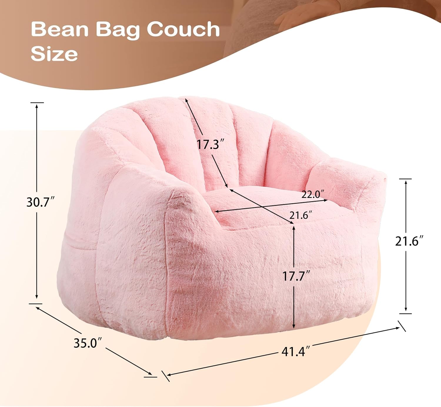 Bean Bag Chair for Adults, Small Modern Sofa Chair for Bedroom Living Room, Bean Bag Lazy Chair for Adults with Armrests for Gaming, Reading, Pink