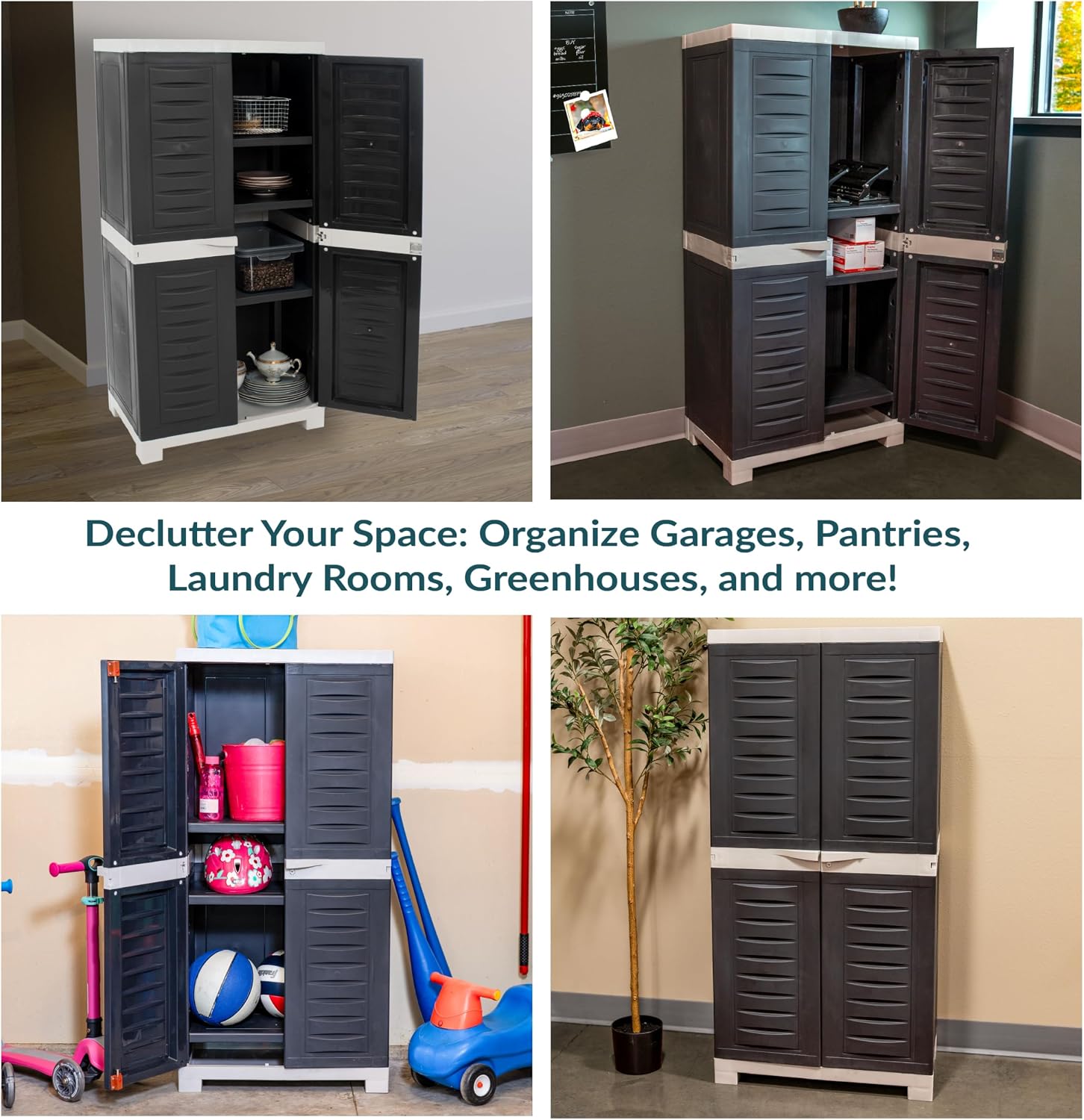 Sunnydaze 48' H Resin Garage Storage Cabinet - Garage Cabinet with Lockable Doors and 3 Adjustable Shelves - Freestanding Utility Storage for Laundry Room, Office, Basement - Charcoal