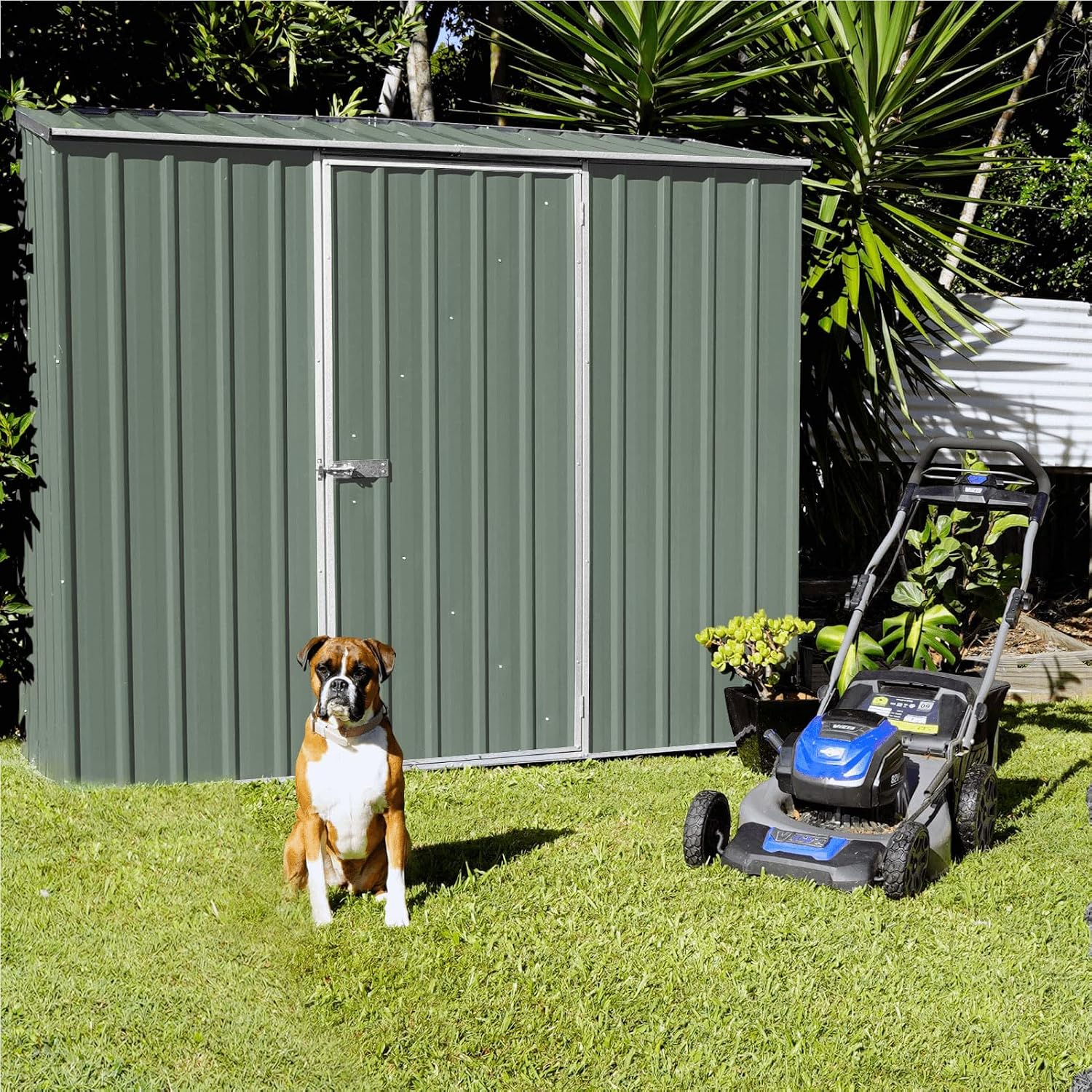 ABSCO 7' x 3' Space Saver Shed, Aluminum and Steel Utility Tool Shed, Outdoor Storage for Backyard, Lawn Patio, Bikes, Pale Eucalypt Metal Shed