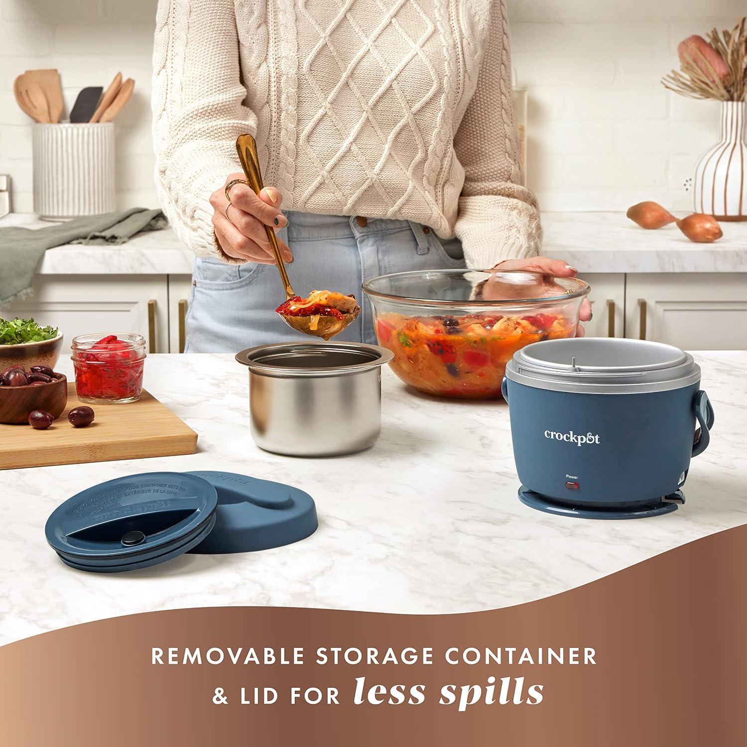 Crock-Pot 20-Ounce Electric Lunch Box,Portable Food Warmer,Faded Blue,Perfect for Travel,Car,On-the-Go,Keeps Food Warm,Spill-Free,Dishwasher-Safe,Ideal Gift for Men and Women,(Pack of 4)