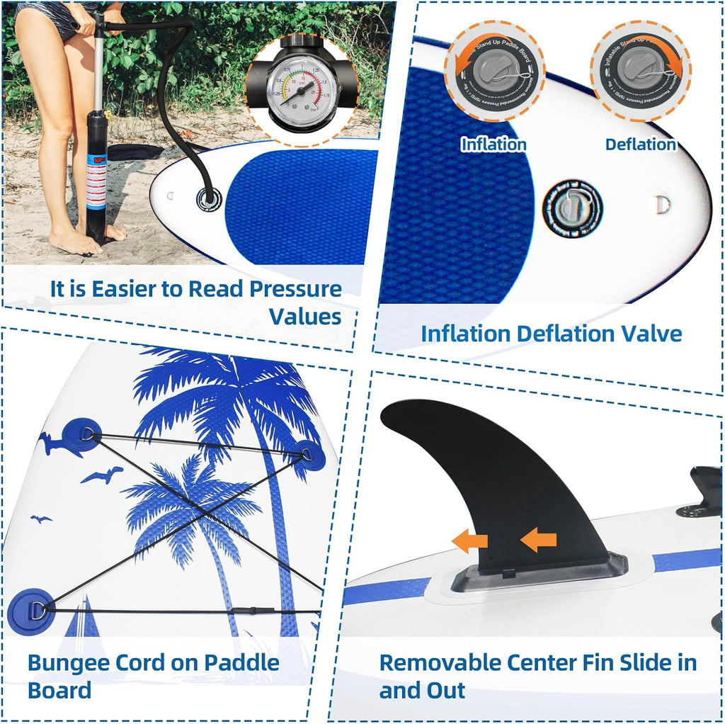 Inflatable Stand Up Paddle Board, with Paddle Board Accessories and Waterproof Phone Bag, 33' Wide Stable Design, Anti-Slip EVA Deck for Youth & Adults of All Skill Levels