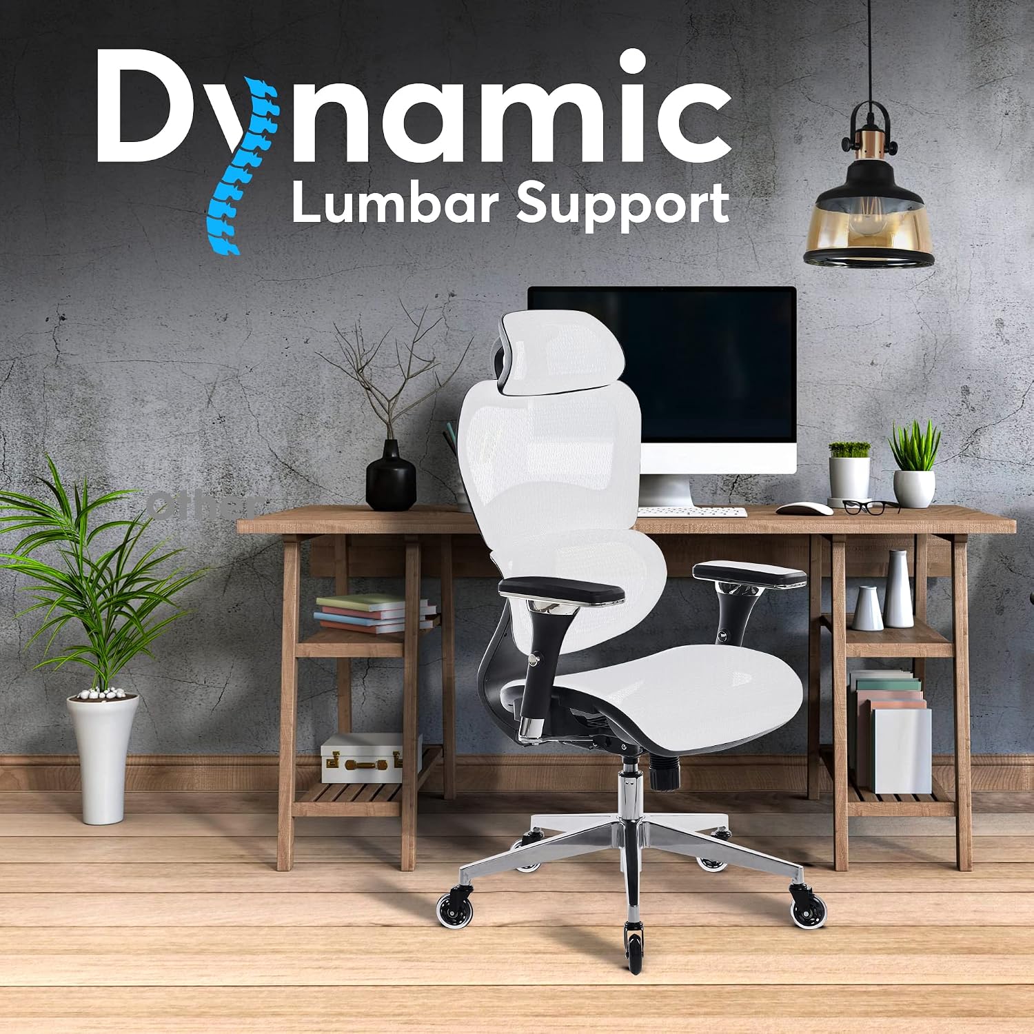 Oline ErgoPro Ergonomic Office Chair with 4D Adjustable Armrest, 3D Lumbar Support and Blade Wheels - Mesh Computer Gaming Rolling Desk Executive Swivel Home Chair (White)