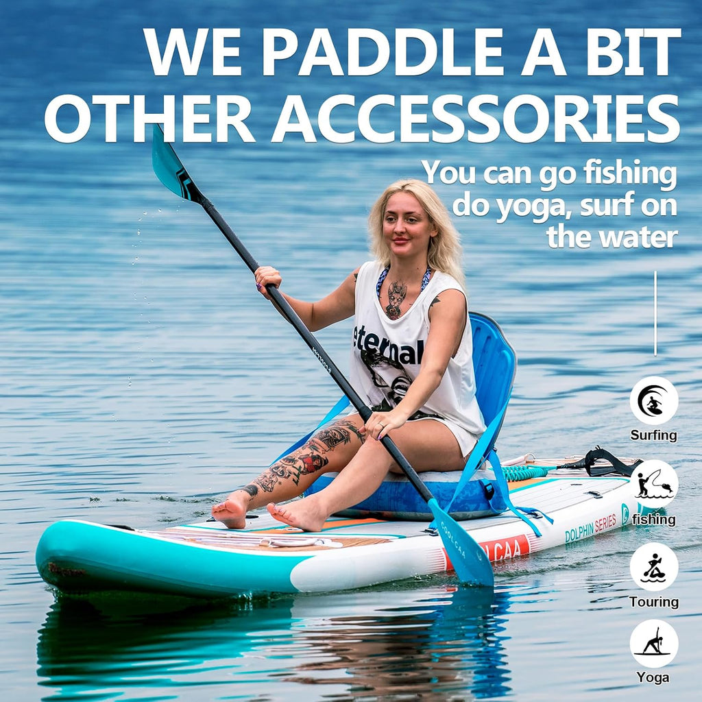 COOLCAA Dolphin Inflatable Paddle Board, Extra Wide & Stable SUP for Family and Beginners, Versatile for Water Activities, with Complete Accessories & Backpack