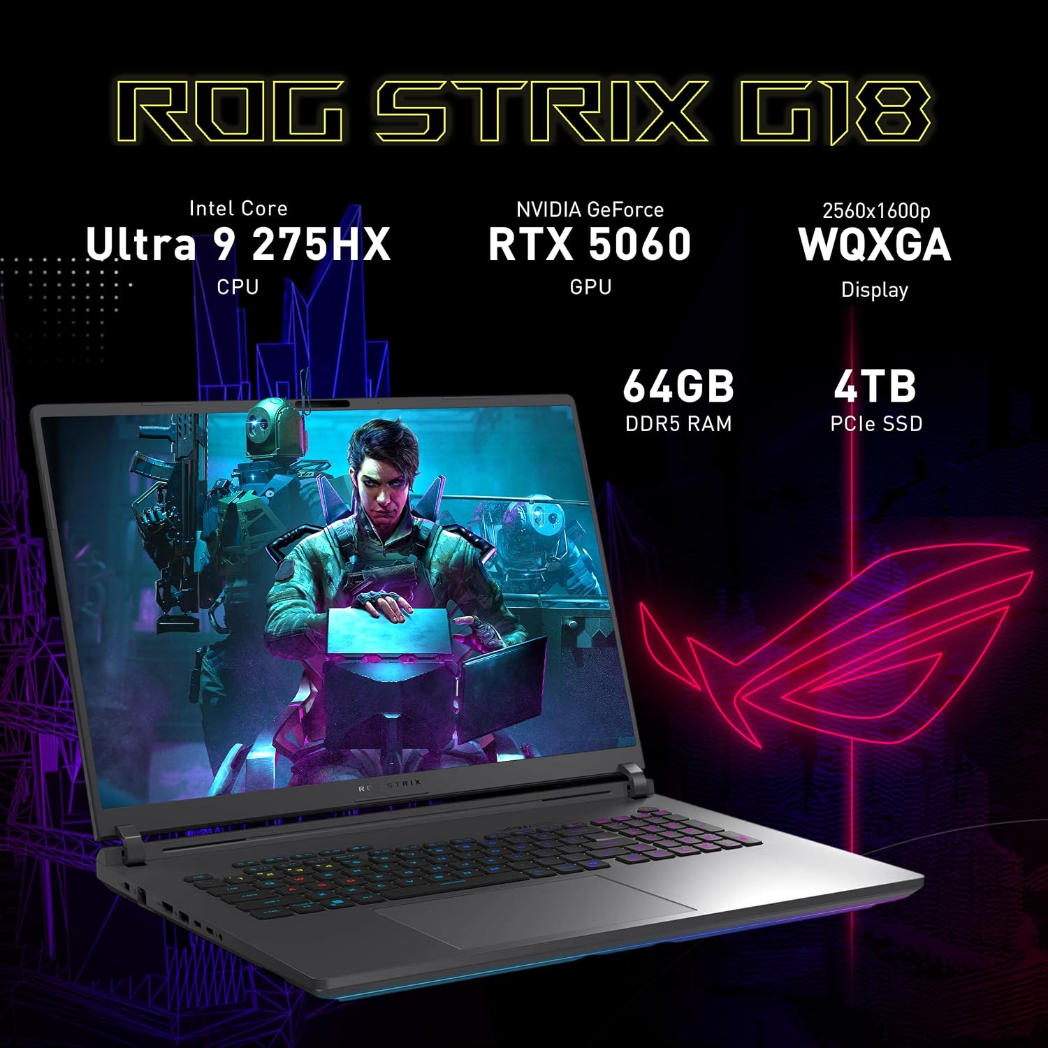 ASUS ROG Strix G18 18' 2.5K 240Hz Gaming Laptop, Intel Ultra 9 275HX, NVIDIA GeForce RTX 5060, 64GB DDR5, 5TB Storage (4TB SSD+1TB Docking Station Set), Backlit Keyboard, Wi-Fi 7, Win 11 Pro, Gray