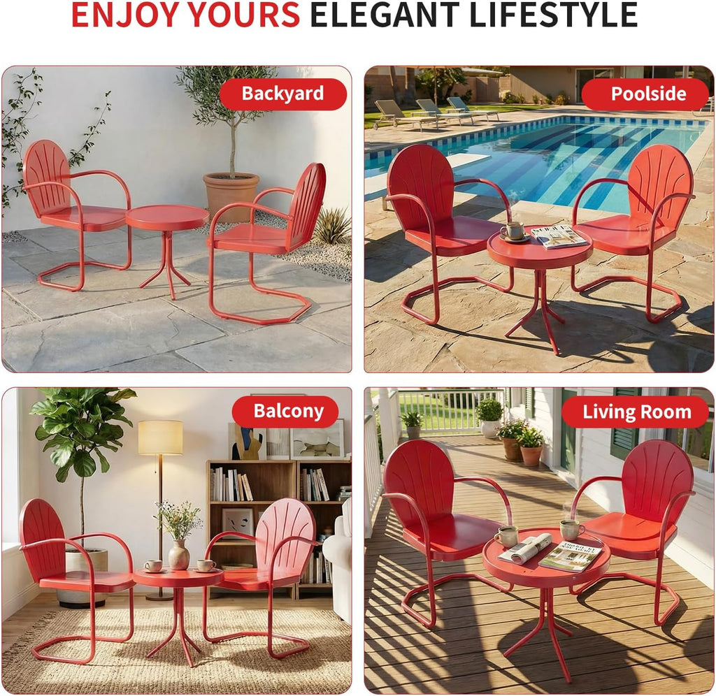 3 Piece Bistro Set, Anti-Rust Table and Chairs Set of 2, Waterproof Retro Metal Chairs for Outdoor Indoor/Porch/Lawn/Balcony（Red）