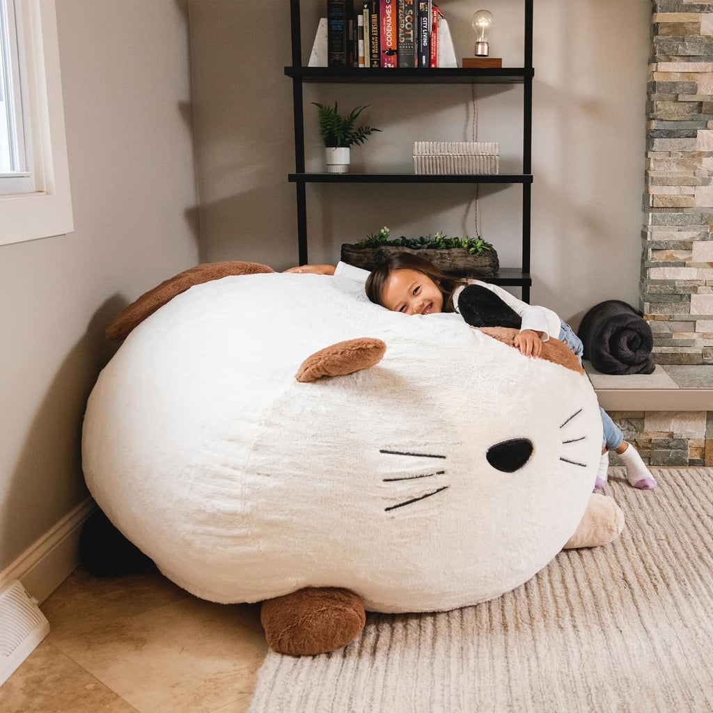 Big Joe Wild Things Foam Filled Animal Bean Bag Chair with Removable Cover, Francesca Feline Snugglepuff, Soft Faux Fur, 4 feet Big