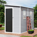 4x8 FT Outdoor Storage Shed with Floor, Upgraded Frame & 16mm Thickened Resin Walls, Space-Saving Lean-to Tool House with 2 Windows & Lockable Single Door for Side Yard