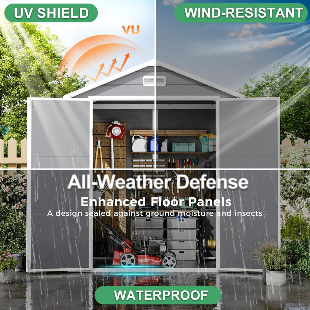 6x3 FT Plastic Outdoor Storage Shed with Floor and Lockable Door, All-Weather Resin Storage Shed Easy to Install, Garden Shed/Tool Shed for Backyard, Patio, Lawn