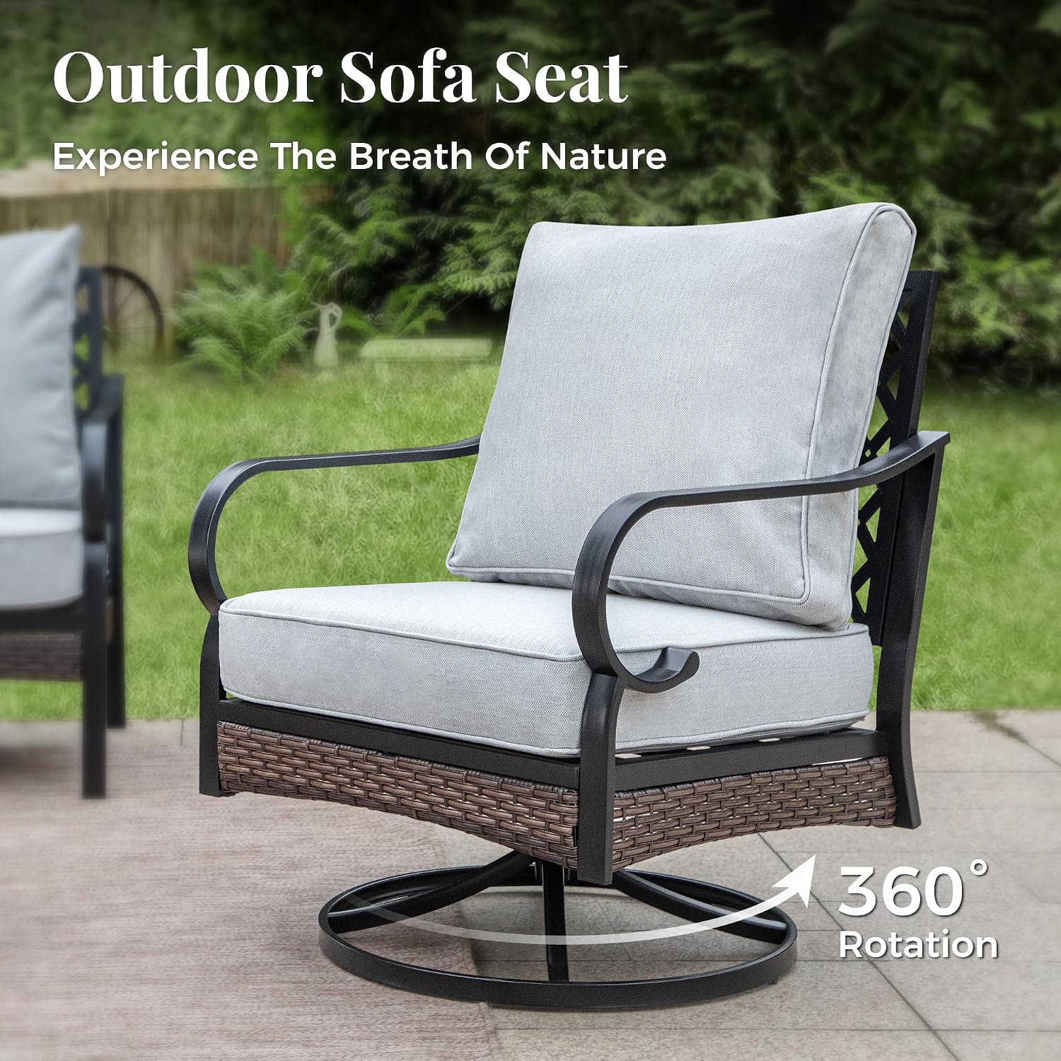 MIXPATIO Patio Furniture Set with Fire Pit Table, Metal Outdoor Conversation Set with 5.75'' Extra Thick Cushion, 2 Swivel Chairs, 2 Leg Chairs, 3-Seat Sofa and Gas Fire Pit Table, Light Grey