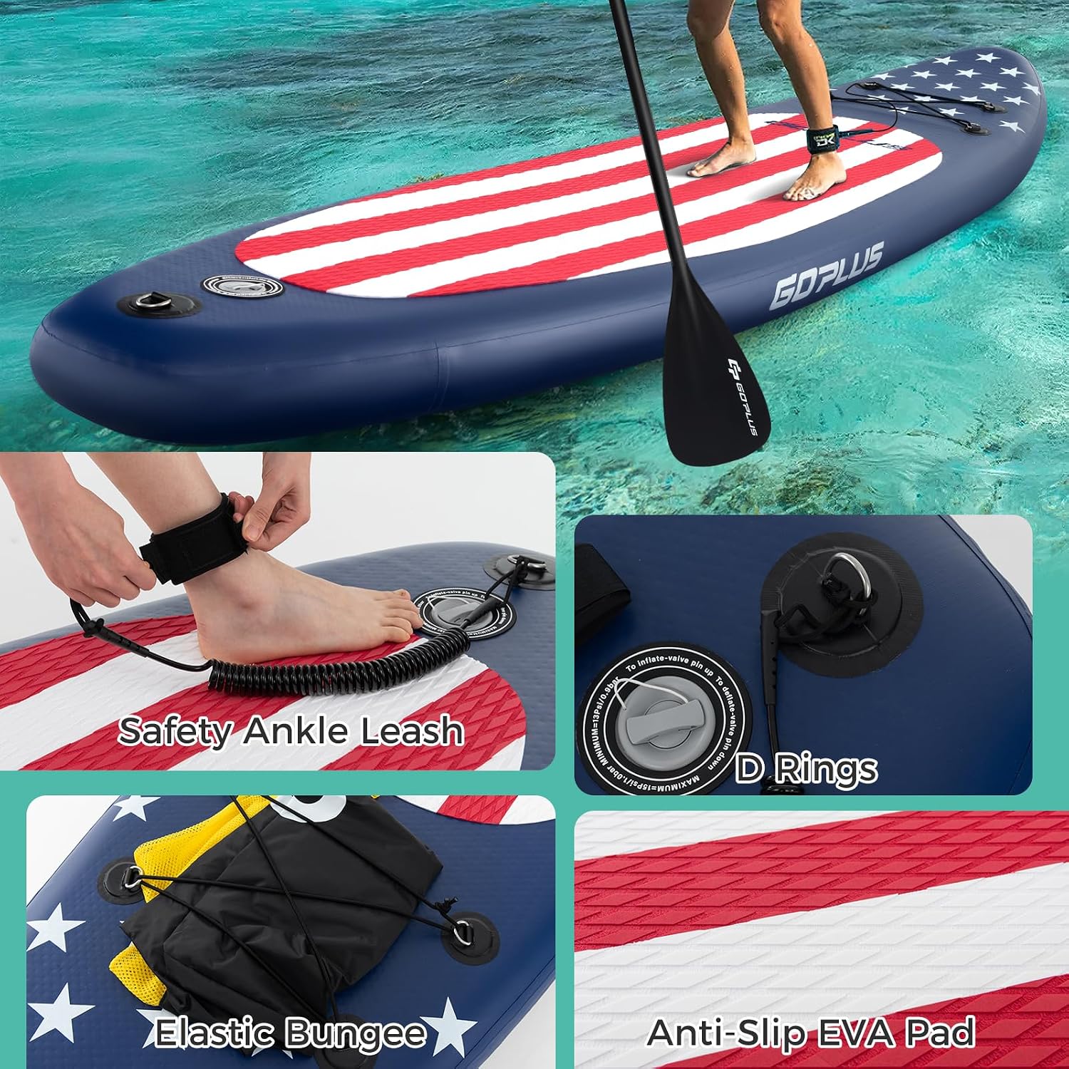 Goplus Inflatable Stand Up Paddle Board, 10FT/10.5FT/11FT SUP with Accessory Pack, Adjustable Paddle, Carry Bag, Fin, Hand Pump, Leash, Repair Kit