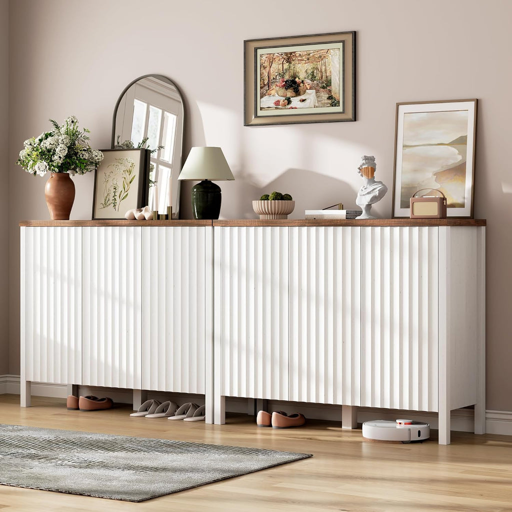 Vlsrka Shoe Cabinet with 3 Doors, Narrow Wooden Shoe Cabinet, Hidden Shoe Storage for Entryway, Foyer, Hallway (White B)