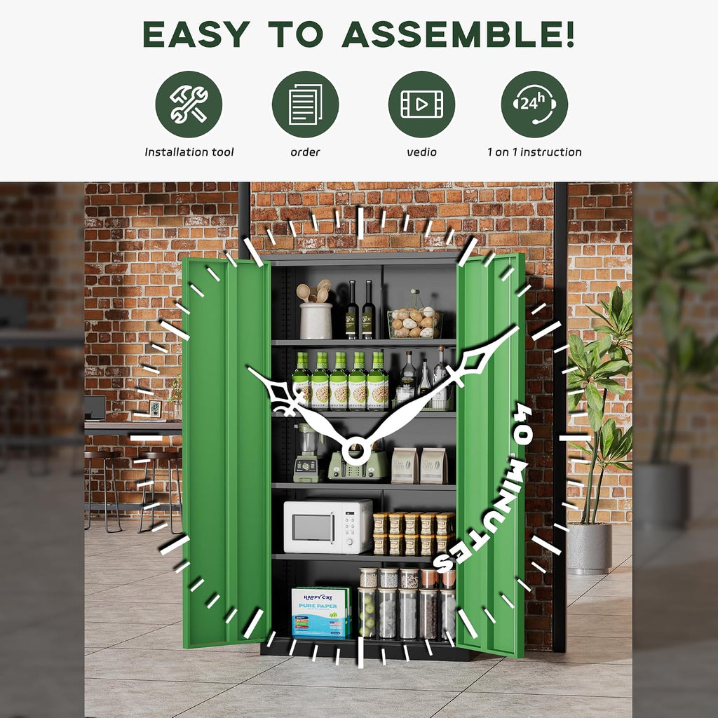 Greenvelly Metal Storage Cabinet, 72' Locking Metal Garage Storage Cabinet with Doors and 4 Adjustable Shelves, Lockable Steel Cabinet for Home Office, Garage, Shop, School (Green 36' W x 18' D)