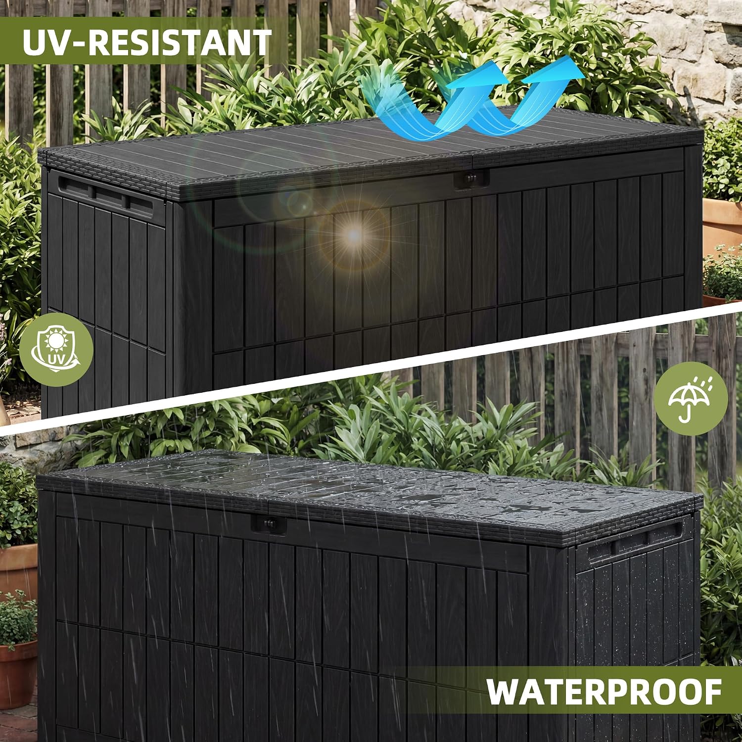 UDPATIO 220 Gallon Deck Box, Outdoor Storage Box Lockable Waterproof Indoor Outdoor Storage Container for Patio Cushions, Garden Tools, Package Delivery Boxes for outside