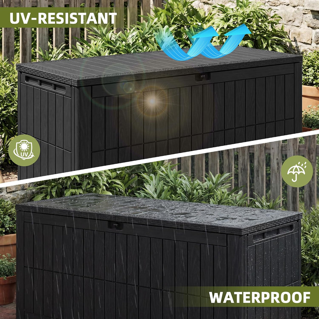 UDPATIO 120 Gallon Deck Box, Outdoor Storage Box Lockable Waterproof Indoor Outdoor Storage Container for Patio Cushions, Garden Tools, Package Delivery Boxes for outside