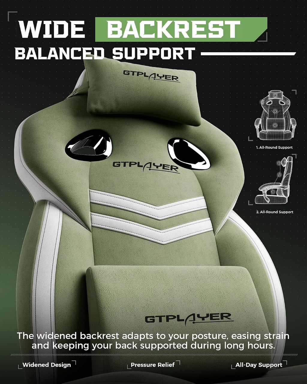 GTPLAYER Gaming Chairs for Adult - Ergonomic Big & Tall Gaming Seat with Footrest & Lumbar Support, Comfortable Office Chair 90-155° Reclining - Heavy Duty Wide Computer Seat, Sage Green