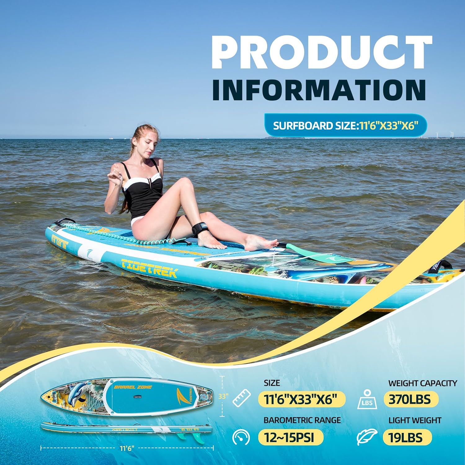 11'/11'6' x 33'/34' x 6' Inflatable SUP Paddle Board – Extra-Wide, Stable Stand Up Paddle Board with Premium Full Accessory Set for Adults & Youth