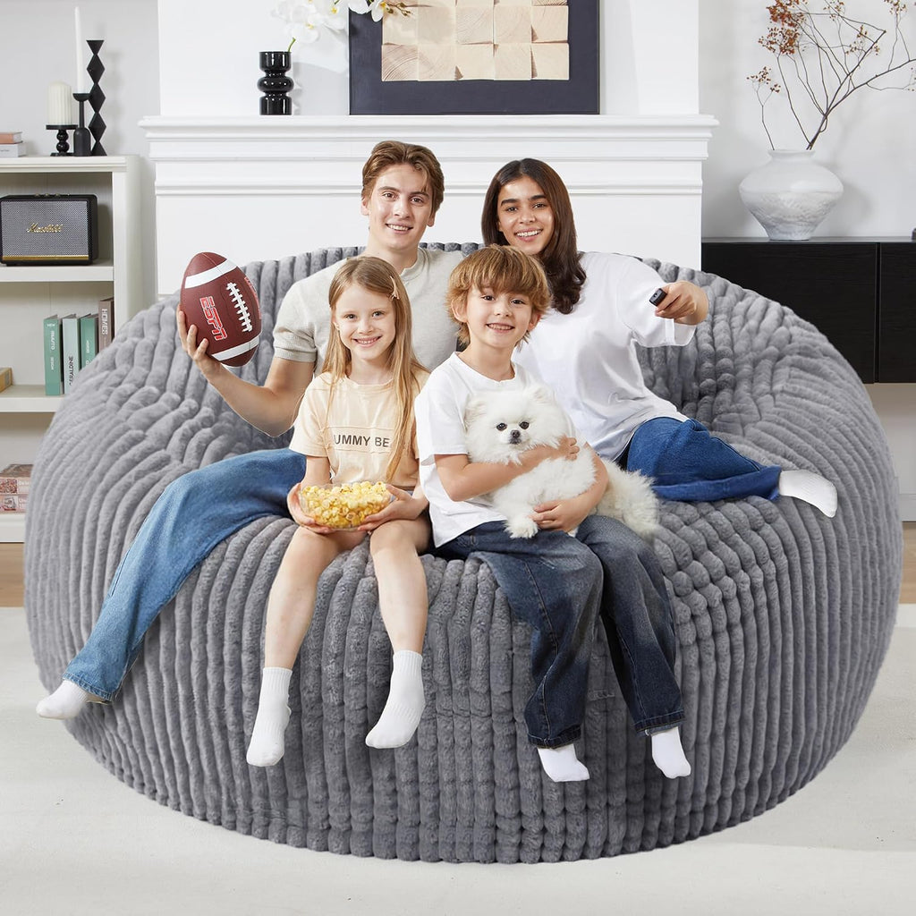 Homguava 6 FT Bean Bag Chair,6' Big Bean Bag,Giant Bean Bag Chairs for Adults with Memory Foam Filled,Comfy Large Beanbag Chairs Soft Bean Bag Sofa with Dutch Corded Plush Cover-Dark Grey