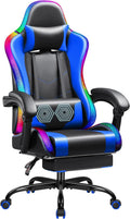 Shahoo Gaming Chair with LED Lights, Footrest and Massage Lumbar Support, Ergonomic Computer Seat Height Adjustable with 360°Swivel and Headrest, Blue with RGB