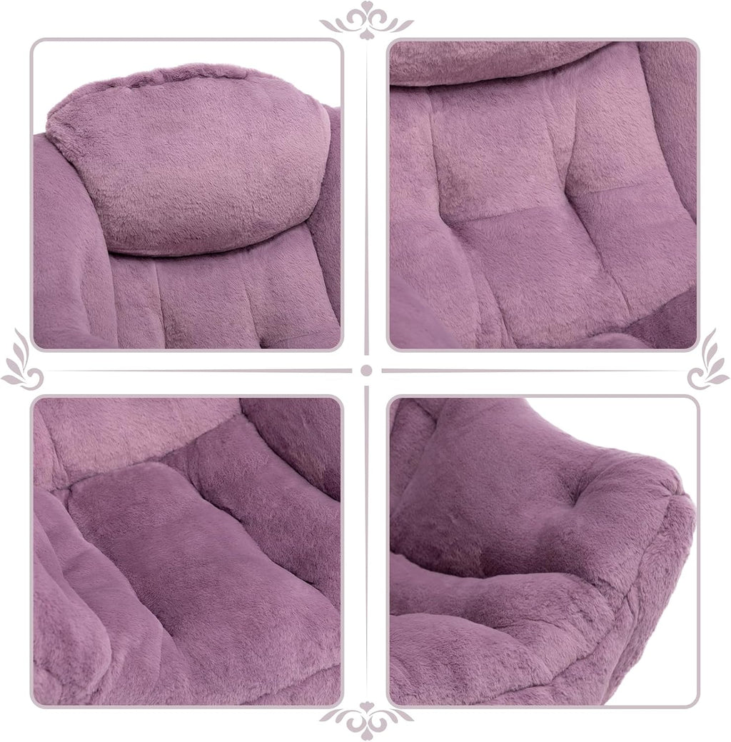 HollyHOME Lazy Chair with Foldable Ottoman, Accent Comfy Lounge Armchair and Folding Footrest Stool, Leisure Sofa Reading Chair and Footstool for Living Room, Bedroom, Dorm,Faux Fur Purple