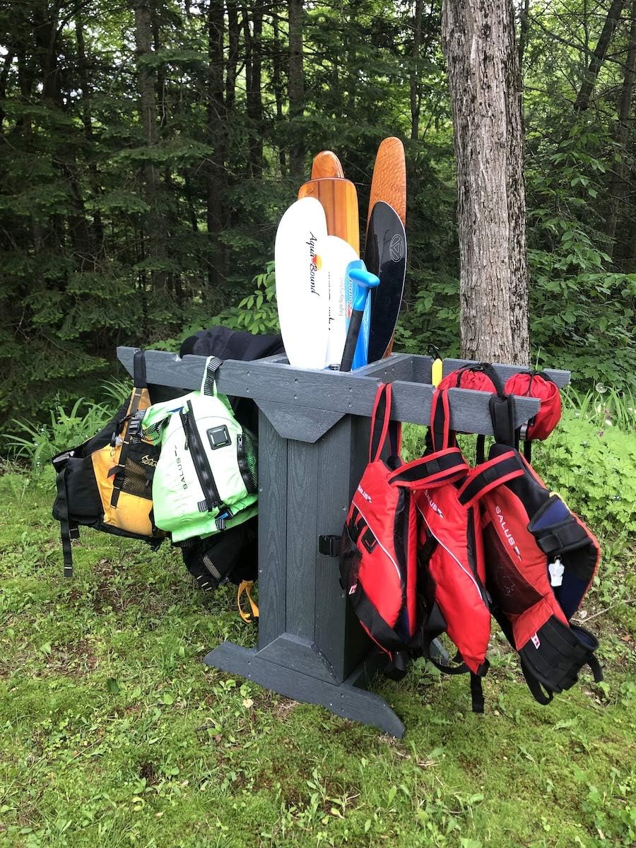 Recycled Poly PFD and Paddle Storage Rack - Freestanding - For Garage, Boat House or Dock - Kayak, SUP and Canoe Accessories – Indoor or Outdoor Storage