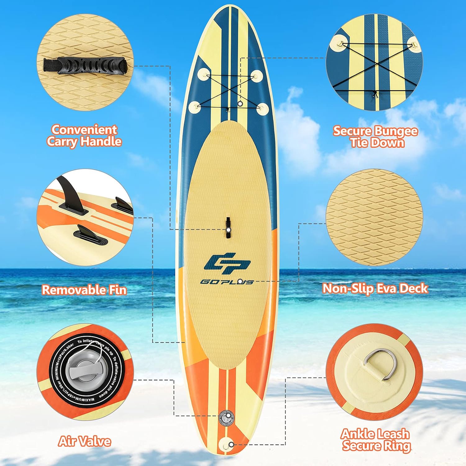 Goplus Inflatable Stand up Paddle Board, 10'/10.5'/11' SUP 6' Thick with Premium Accessories, Adjustable Aluminum Paddle, Leash, Carry Bag, Hand Pump, Removable Fin, ISUP for Adults