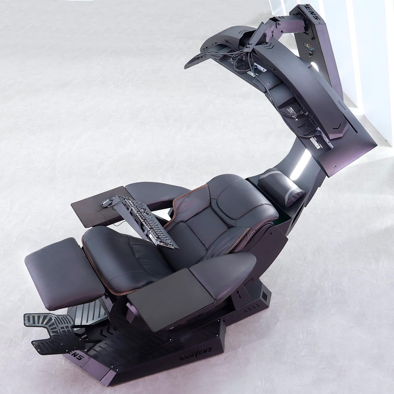 Imperatorworks CLUVENS Manticore Model Zero Gravity Gaming Chair Cockpit Gaming Workstation Executive seat (Black) Support 3 Monitors 1 * 49'/57' Monitor can Extend to 5 Monitors