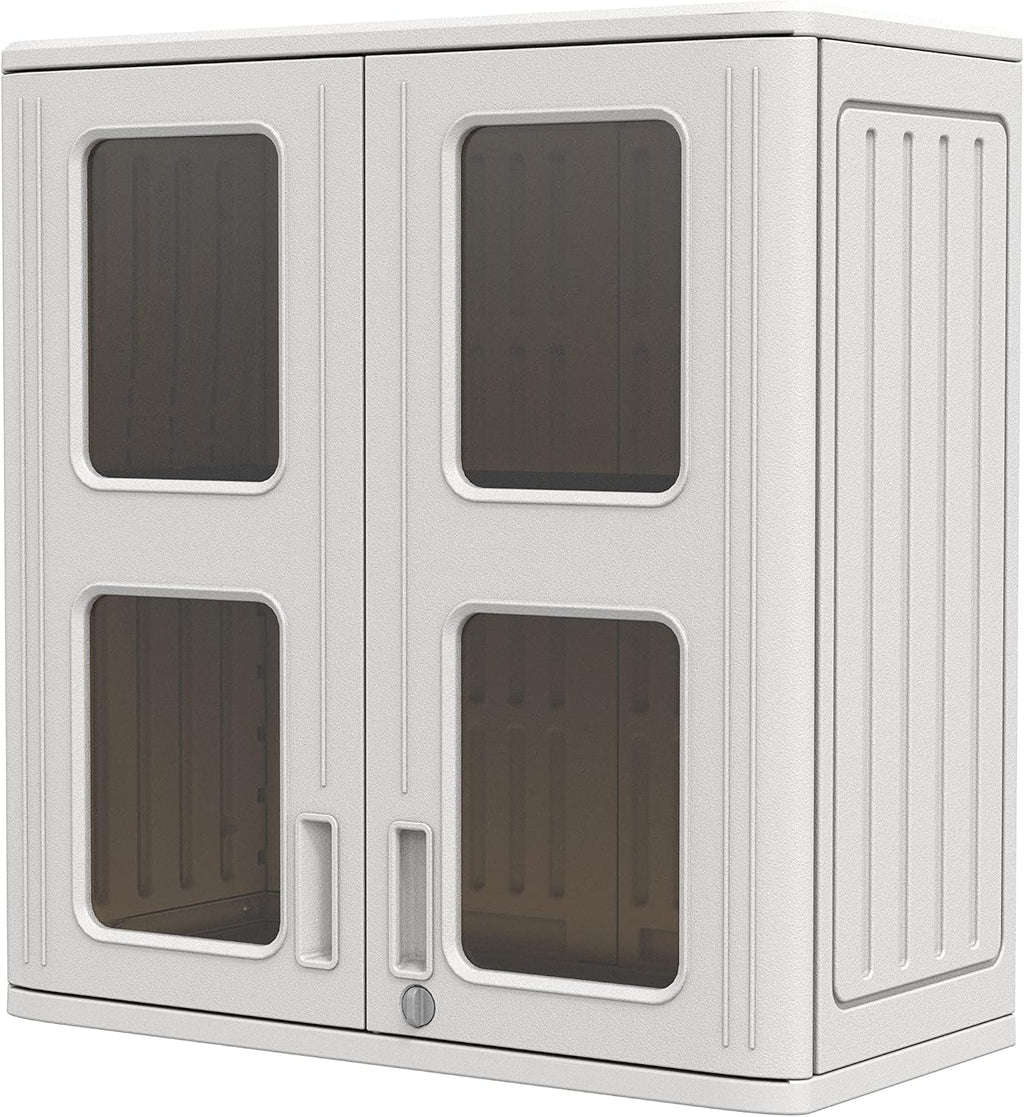 Mrosaa Indoor Outdoor Storage Cabinet Waterproof with Shelf, 13.3' D x 28.9' W x 30.1' H, Lockable Cabinet for Indoor/Outdoor/Garage Storage for Garden Tools/Lawn Care Accessories, White