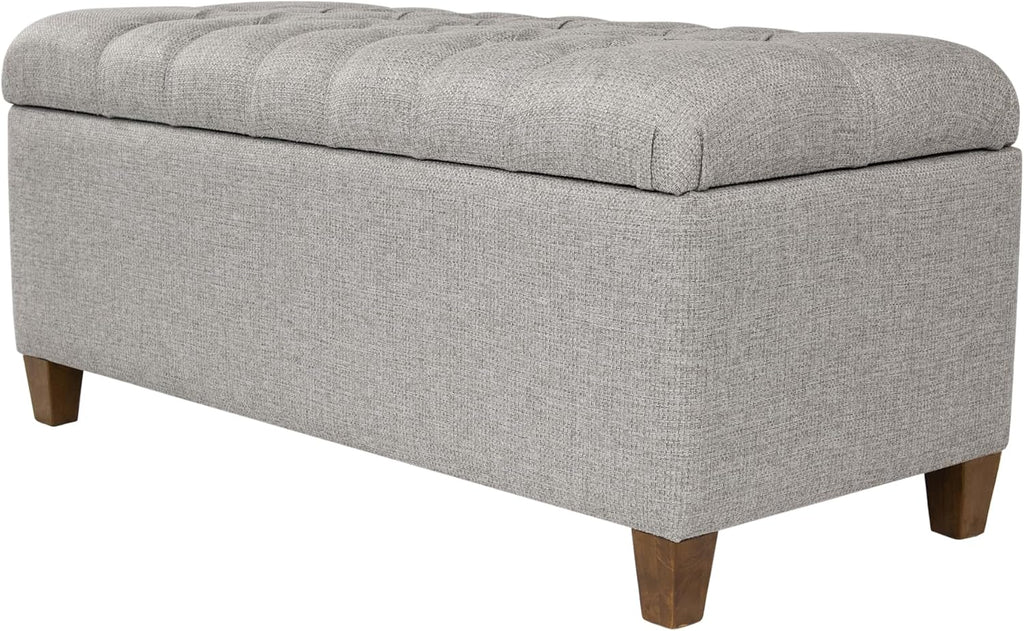 Homepop Home Decor Tufted Ainsley Button Storage Ottoman Bench with Hinged Lid Ottoman Bench with Storage for Living Room & Bedroom, Gray Fabric
