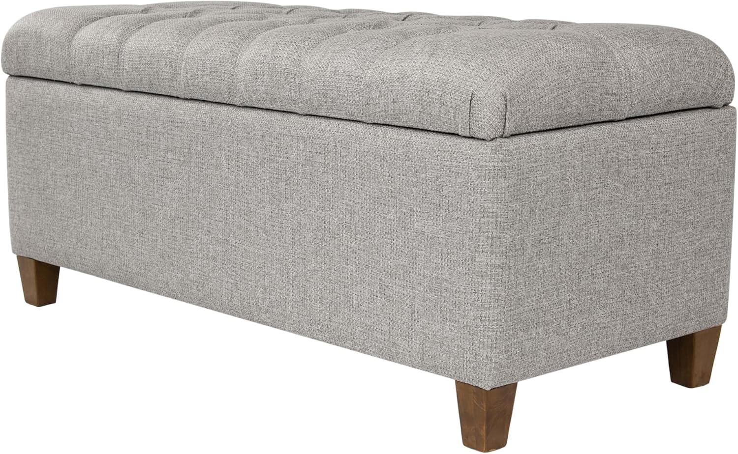 Homepop Home Decor Tufted Ainsley Button Storage Ottoman Bench with Hinged Lid Ottoman Bench with Storage for Living Room & Bedroom, Gray Fabric