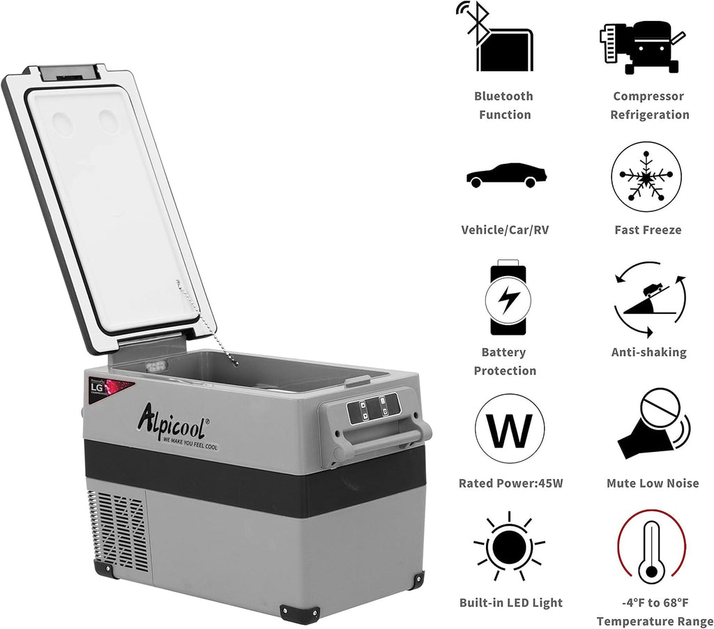 Alpicool LGCF45 Portable Refrigerator 12 Volt Car Freezer 42 Quart Mini Fridge Freezer (-4℉~68℉) for Truck, RV, Vehicle, Travel, Outdoor -12/24V DC