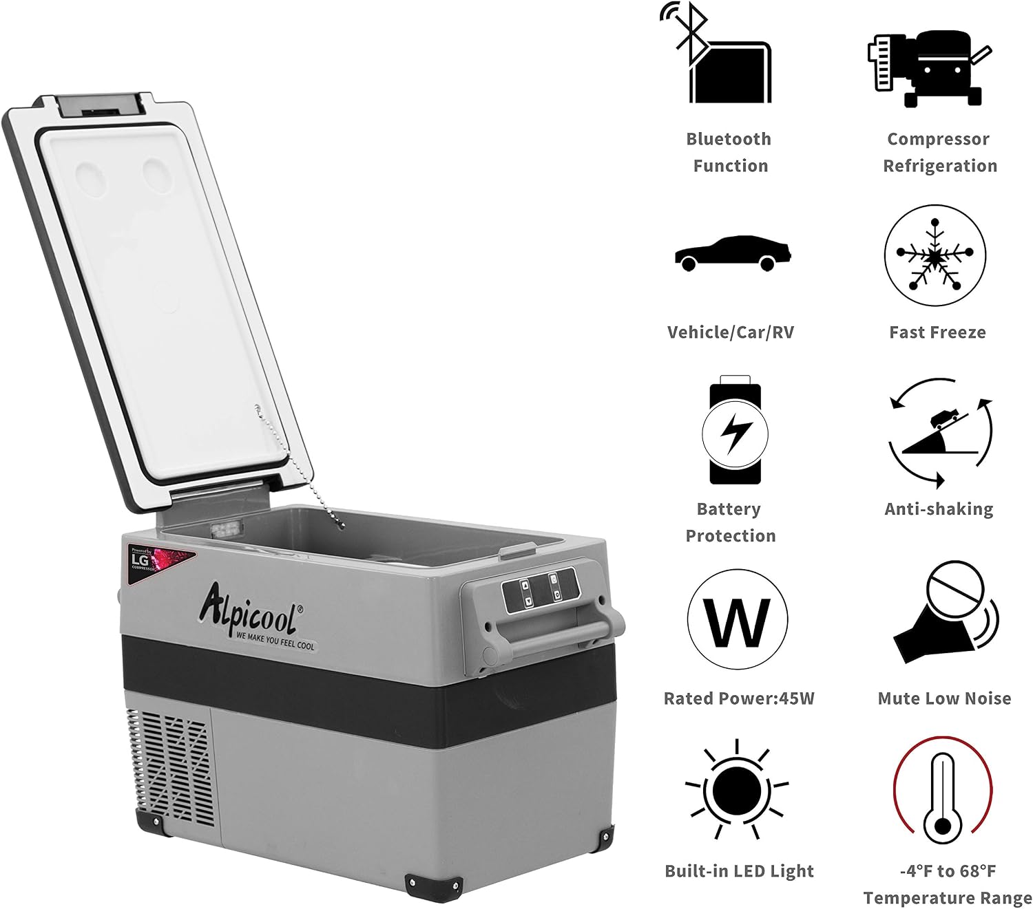 Alpicool LGCF45 Portable Refrigerator 12 Volt Car Freezer 42 Quart Mini Fridge Freezer (-4℉~68℉) for Truck, RV, Vehicle, Travel, Outdoor -12/24V DC