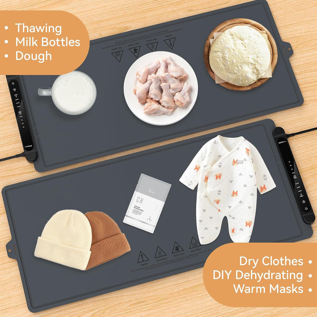 Warming Mat for Food Extra Large: 36'X16' Adjustable Silicone Food Warming Mat Heating Pad Food Warming Pad for Kitchen Counter Warming Trays for Buffets Party Hot Plates for Countertop Black Grey