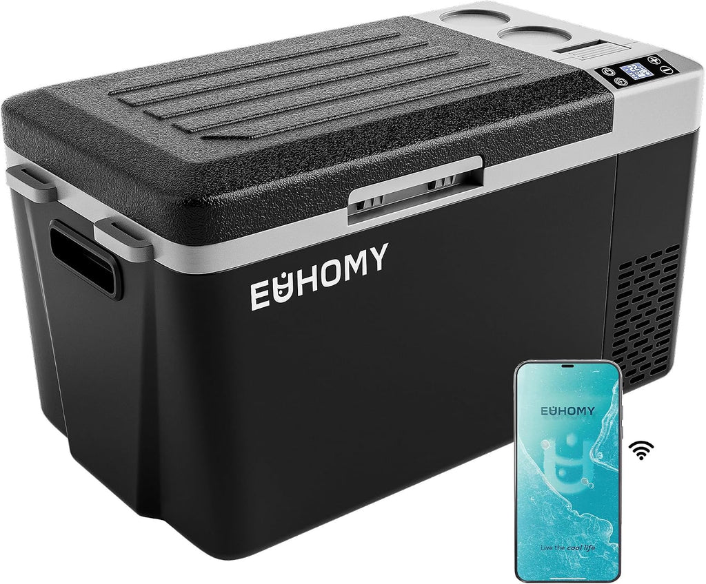 EUHOMY 12 Volt Refrigerator, 24QT(23L) Electric Cooler, Car Fridge APP Control, Car Refrigerator 12/24V DC 100-240V AC, Portable Freezer Usable Battery for Camping, Travel, Truck, Outdoor