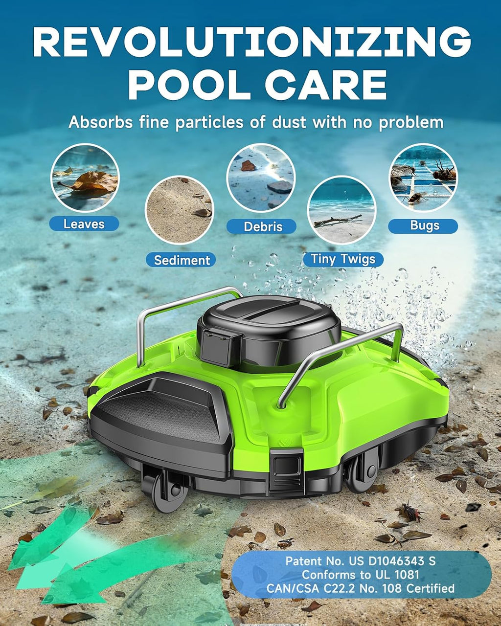 Cordless Robotic Pool Cleaner, Dual-Motor Vacuum with 25° Slope Climbing for Pools up to 915 sq ft, UL & CSA Certified, 120 Mins Long Running Time, Automatic Self-Parking, Powerful Suction