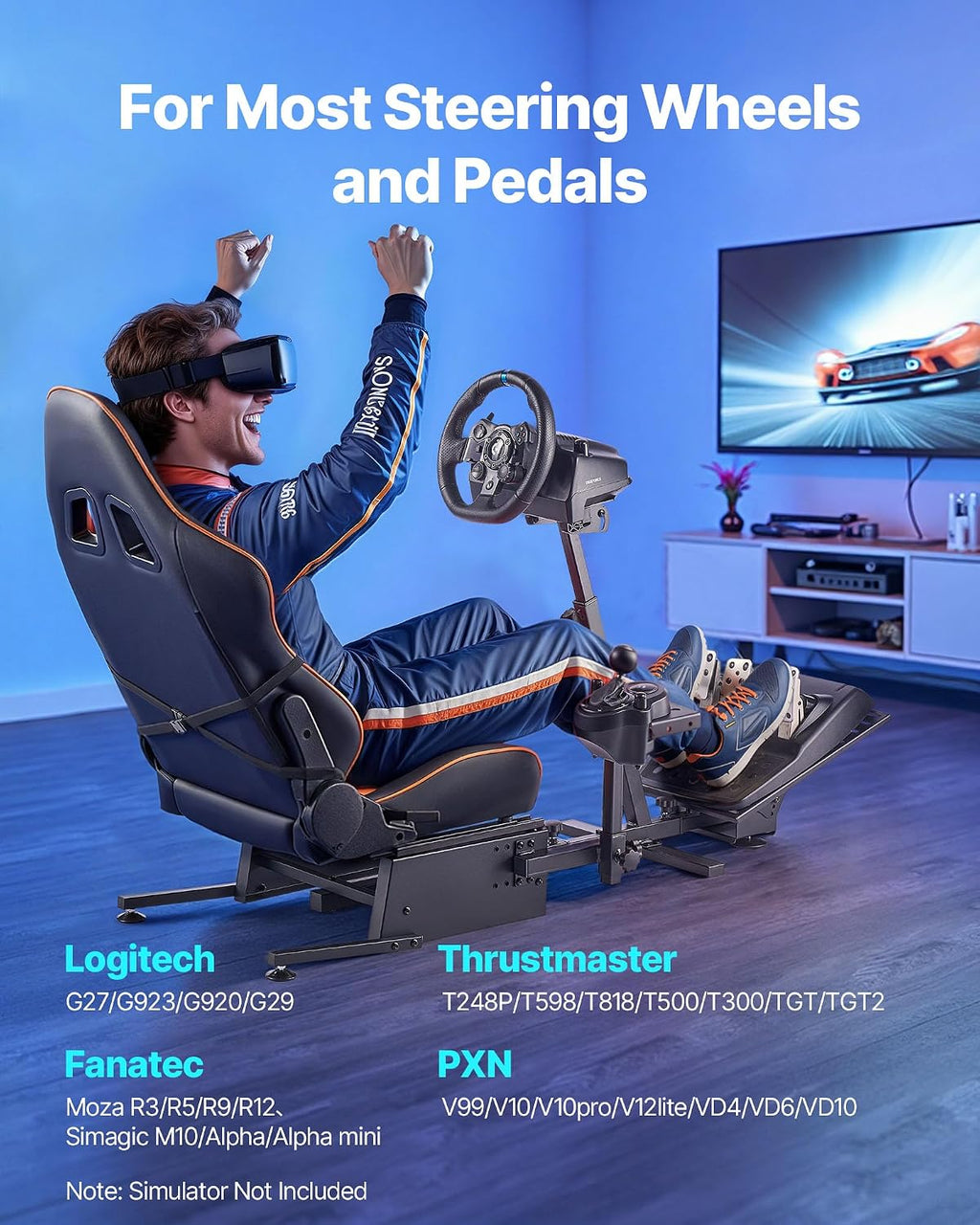 VEVOR Racing Wheel Stand, Heavy-Duty Simulator Cockpit Steering Wheel Stand, Fit Logitech G25, G27, G29, G920, G923, Thrustmaster T300RS, TX F458, T500RS, T3PA-PRO (F1/GT) and CSR Pedals