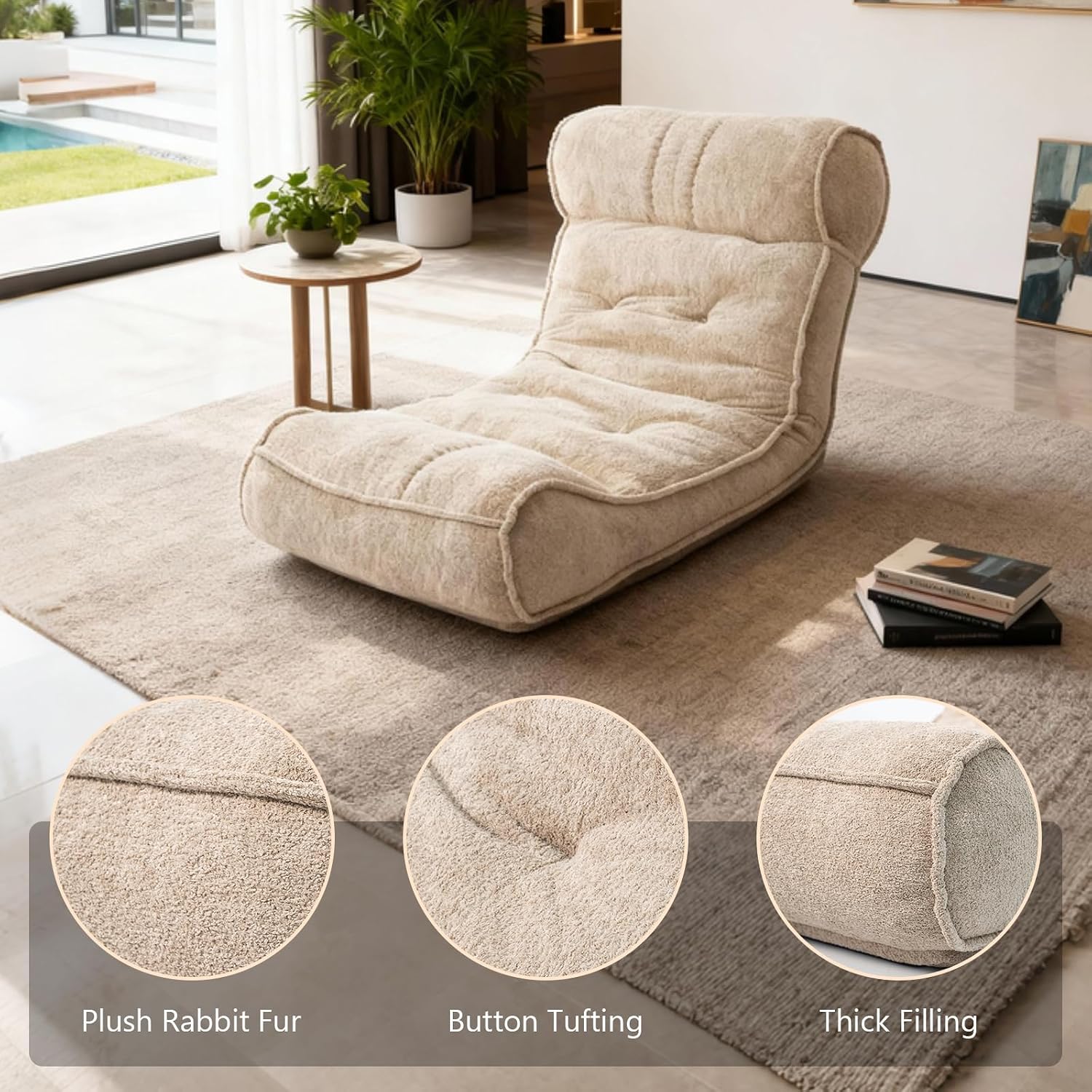 Dineli 83'' Floor Chair with Back Support Meditation Chair Couch Recliner w Adjustable Backrest Lazy Floor Lounger Gaming Chair for Adults Sofa Bed Sleeper Chair Chaise Lounge Chair Indoor, Camel