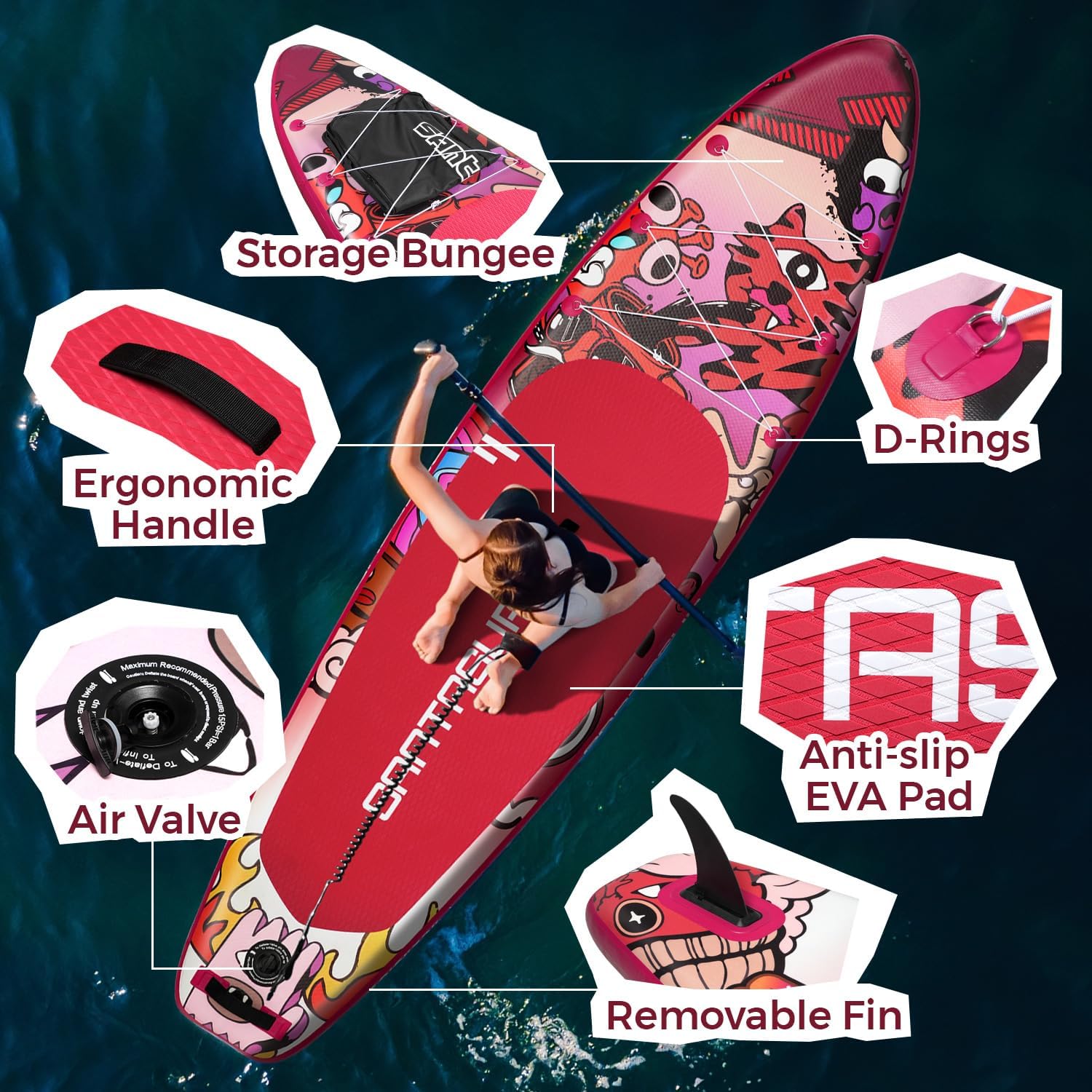 10'6'/11'Wide Inflatable Stand Up Paddle Board for Adults & Youth of All Skill Levels, with Premium SUP Paddleboard Accessories, Anti-Slip EVA Deck