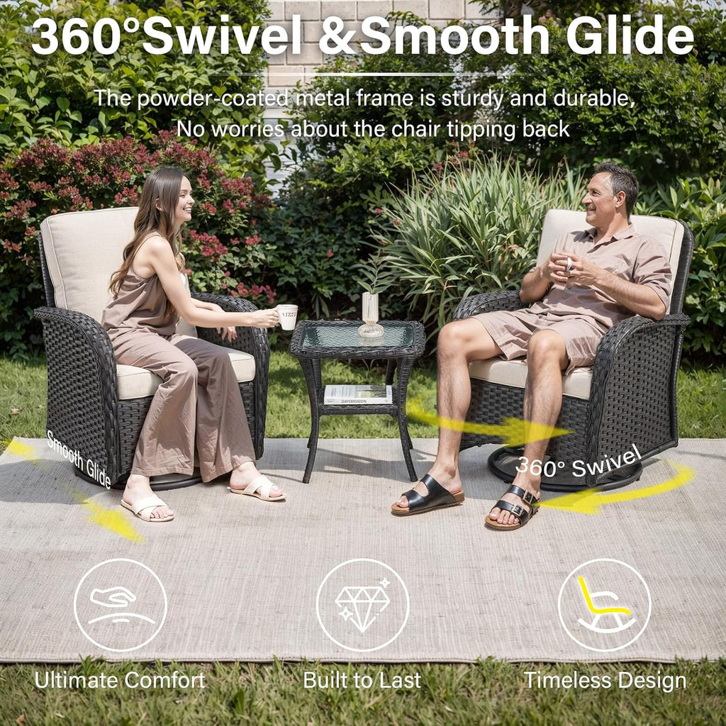 Belord 6 Pieces Wicker Patio Furniture Set - Swivel Rocker Outdoor Chairs with Outdoor Couch and Side Table, All-Weather Patio Conversation Set for Sunroom Deck Backyard Black