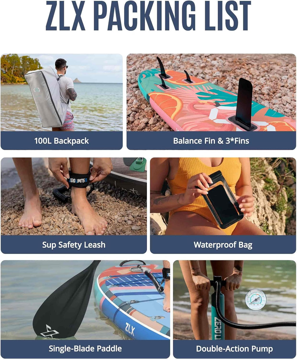 ZLX 11'6'x35' Ultra Wide Inflatable Stand Up Paddle Board | Stable Non-Slip Deck Pad, Unique Fin System, Premium SUP Accessories & Backpack - Upgraded Pump for Adults, All Skill Levels
