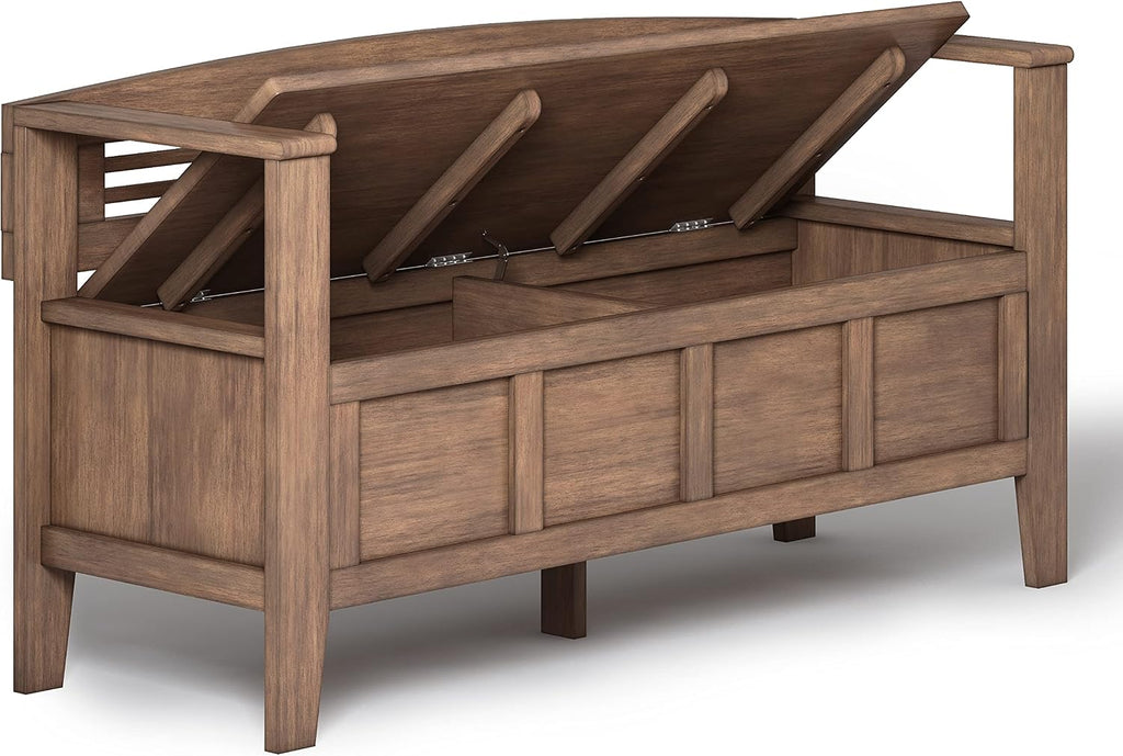 SIMPLIHOME Adams Entryway Storage Bench - 48 inch Wide Solid Wood Hallway Seat in Rustic Natural Aged Brown, Contemporary Bench for Entryway or Living Room with Lift-Up Lid and Spacious Storage